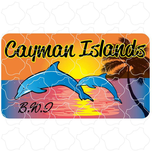 Cayman Islands B.W.I 2 Dolphins Sunset