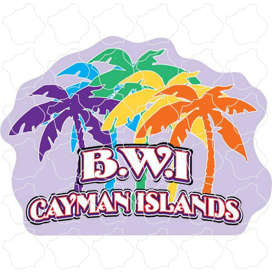 Cayman Islands B.W.I Five Color Palms Horizontal