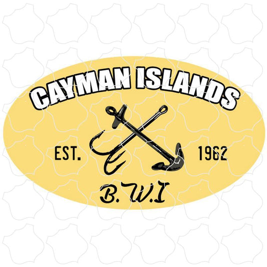 Cayman Islands B.W.I Fishing Hook and Anchor Oval