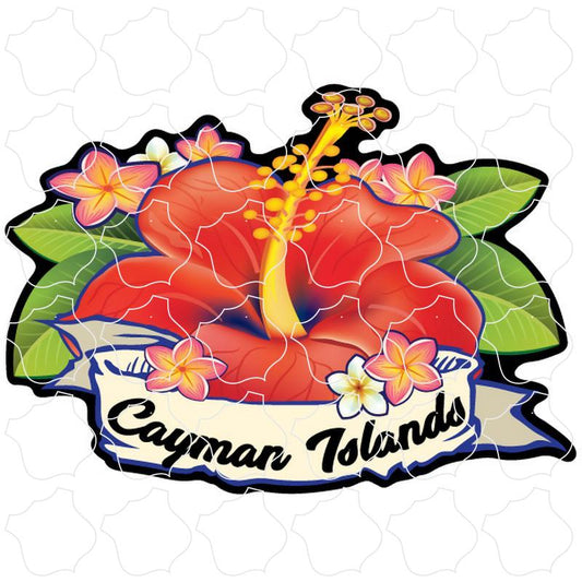 Cayman Islands B.W.I Red Hibiscus Flower w Banner