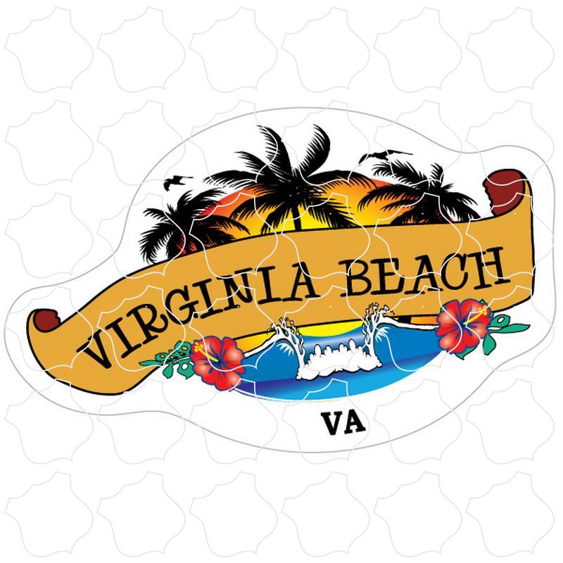 Virginia Beach, Virginia Wave & Palm Trees Scroll Banner