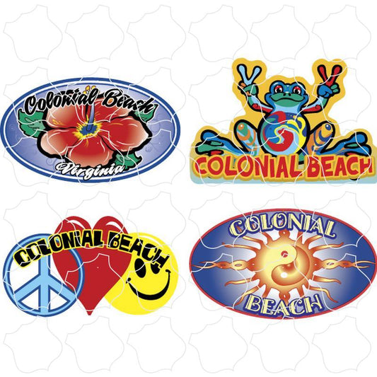 Colonial Beach Hibiscus Oval 4 Up Sticker Sheet