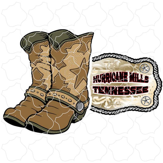 Hurricane Mills, Tennessee Cowboy Boots and Belt Buckle