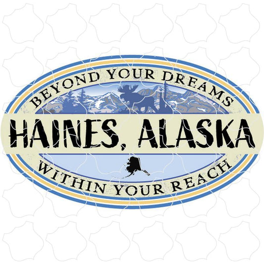 Haines, Alaska Alaska Blue and Tan Oval with Moose