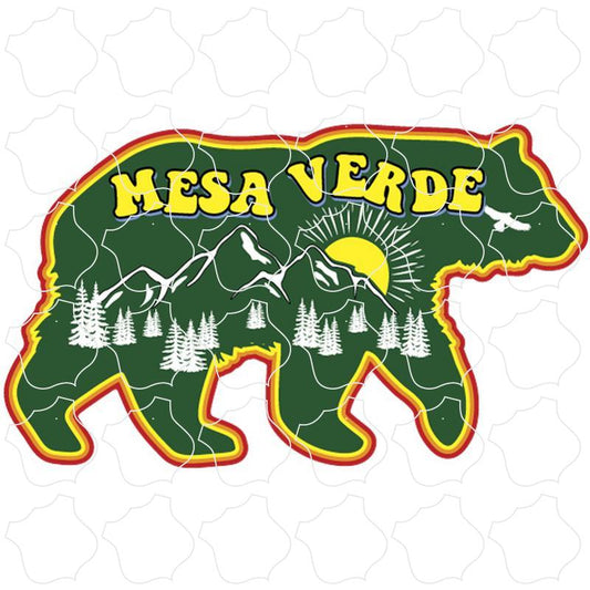 Mesa Verde Green Retro Color Bear with Mountain Forest Scene