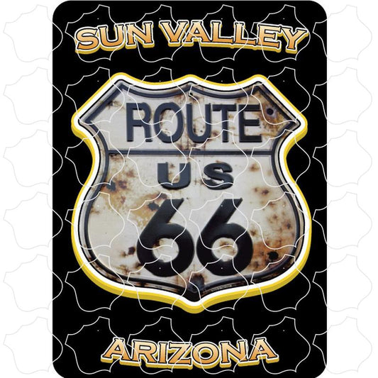 Sun Valley, Arizona Gold Text Rusty Route 66 Shield