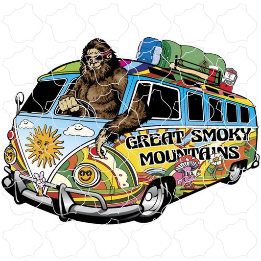 Great Smoky Mountains Bigfoot Driving Hippie Van Bus