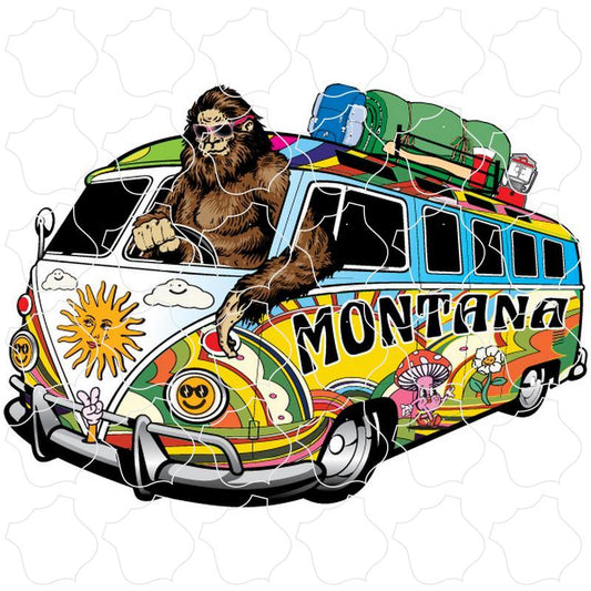 Montana Bigfoot Driving Hippie Van Bus