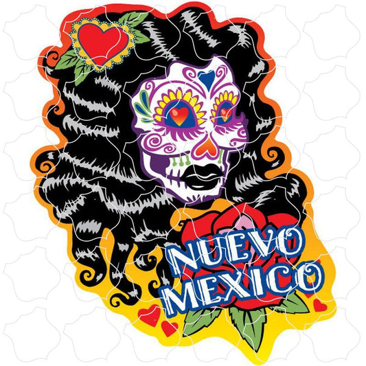 Nuevo Mexico Black Hair Sugar Skull