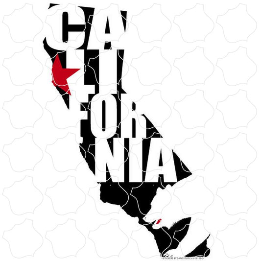 California CA-LI-FOR-NIA and Bear in Black State Shaped Silohuette