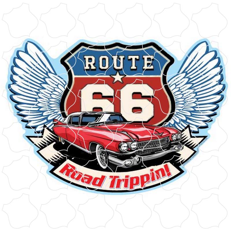 Route 66 Red Car Wings Shield