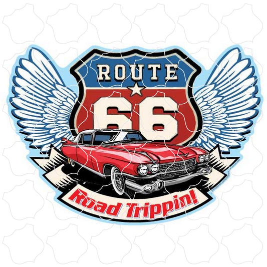 Route 66 Red Car Wings Shield