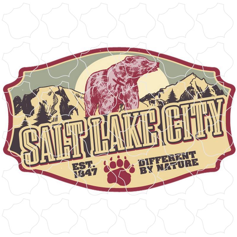 Salt Lake City, Utah Vintage Red Bear Green Mountains