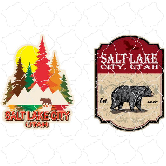 Salt lake City, Utah GSM Cell Phone with Fall Trees and Red Sign with Bear 2 Up Sticker Sheet