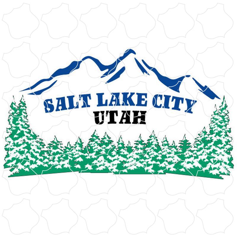 Salt Lake City, Utah Snowy Mountains & Pine Trees