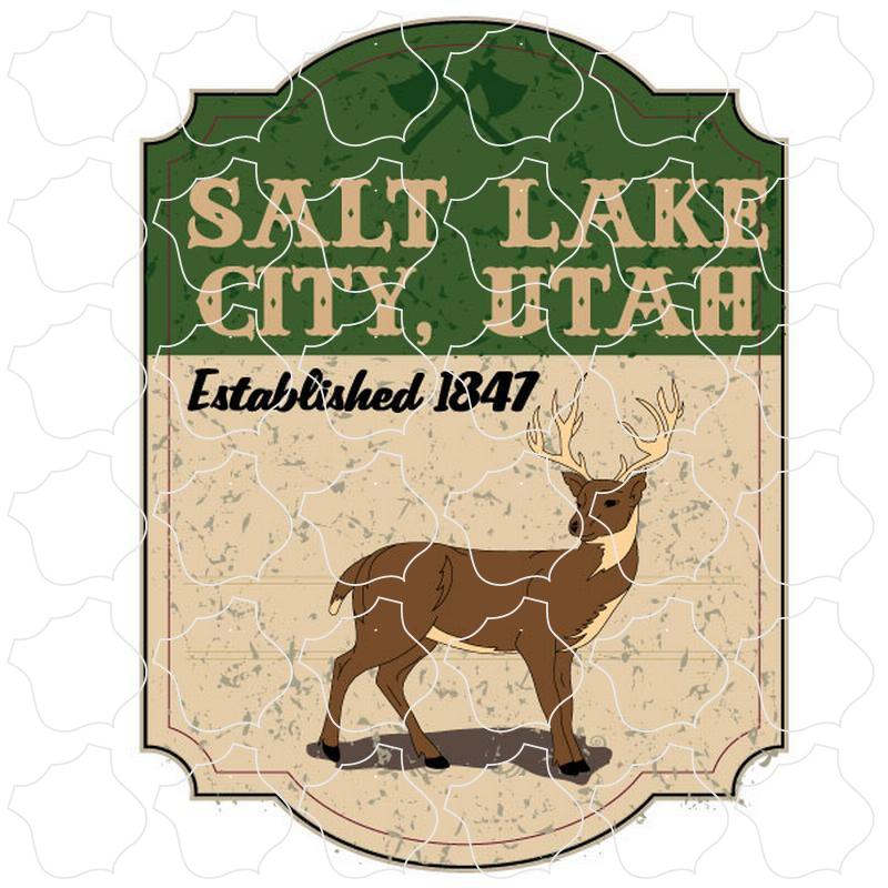 Salt Lake City, Utah Green Sign with Deer