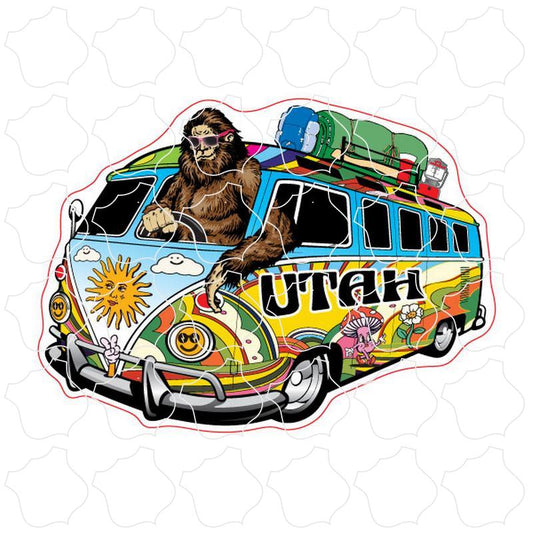 Utah Bigfoot Driving Hippie Van Bus