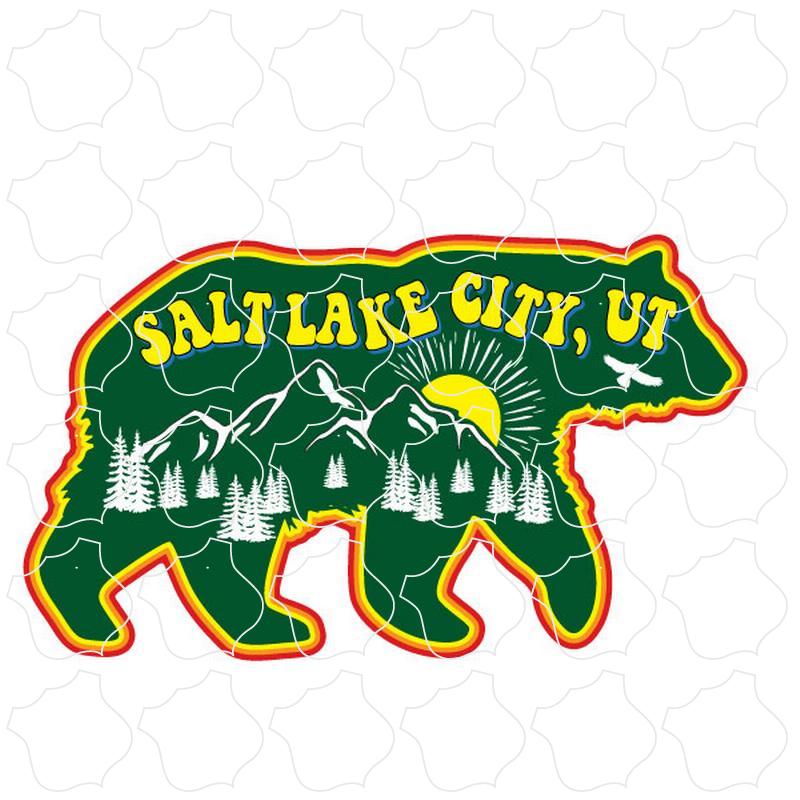 Salt Lake City, Utah Retro Color Bear with Mountain Forest Scene