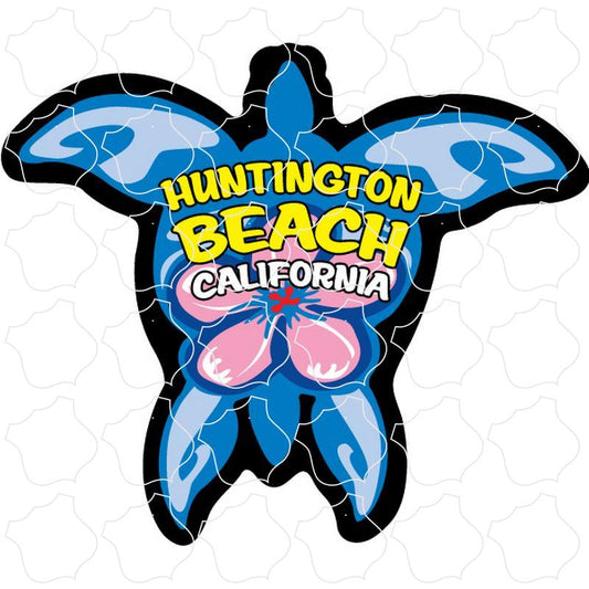 Huntington Beach, California Blue Turtle with Pink Flower Vertical