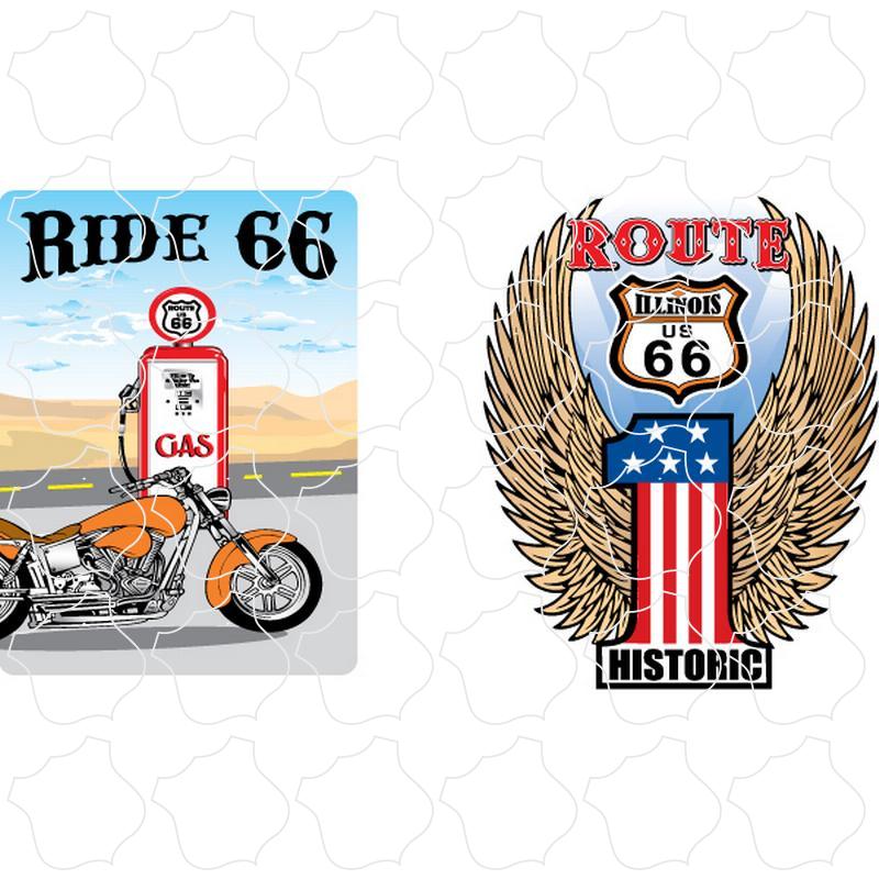 Illinois Route 66 Winged 1 Moto Cycle 2 UP Sticker Sheet