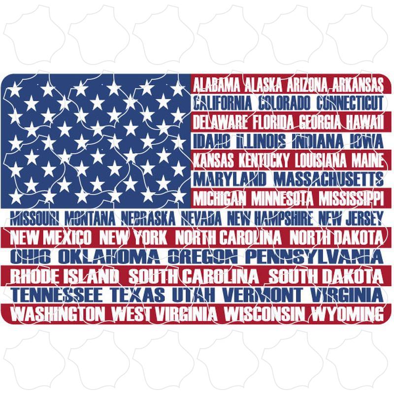 Patriotic State Names on United States Flag