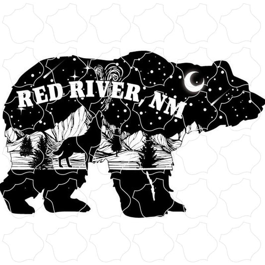 Red River, NM Bear with Black and White Mountain Night Scene inside