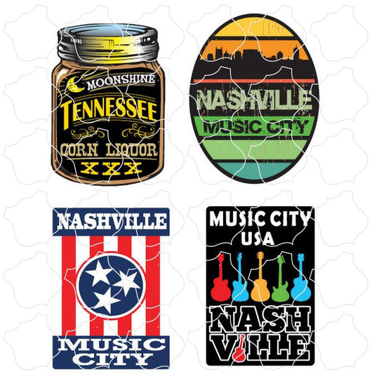 Assorted Nashville, Tennessee Music City 4 Up Sticker Sheet