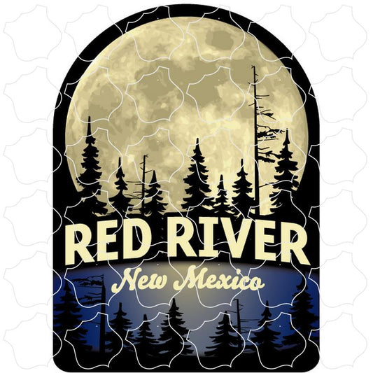 Red River New Mexico Full moon behind trees