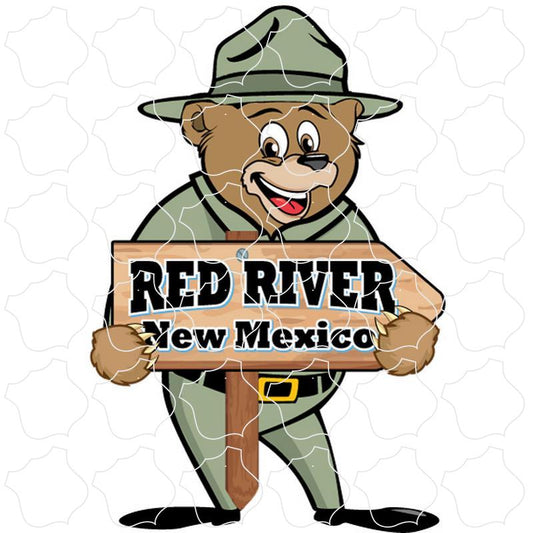 Red River New Mexico Park Ranger Bear Holding Sign