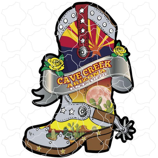 Cave Creek, Arizona est. 1870 Flag Cowboy Boot