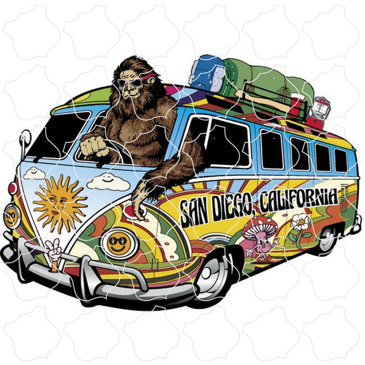 San Diego, California Bigfoot Driving Hippie Van Bus