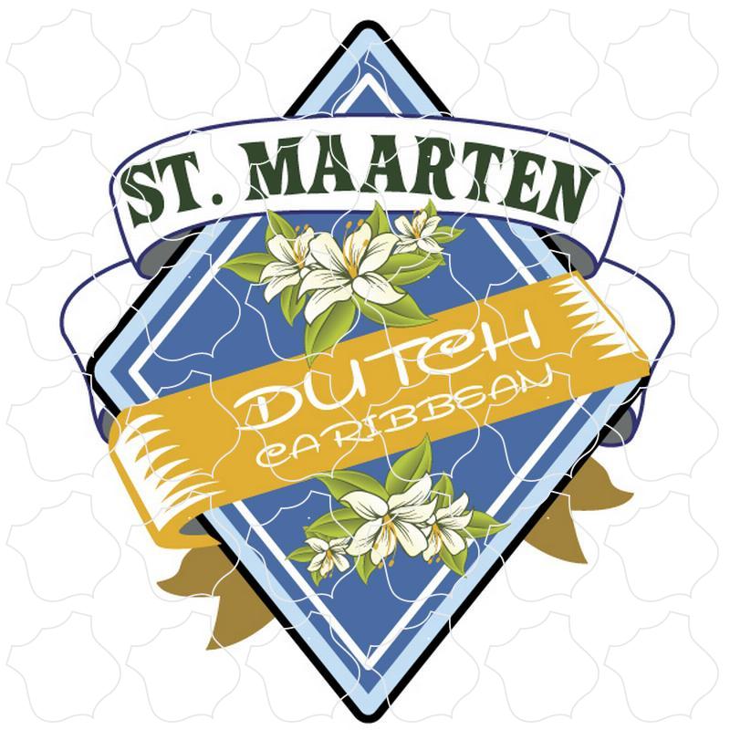 St. Maarten Dutch Caribbean Diamond Banner with Flower Border