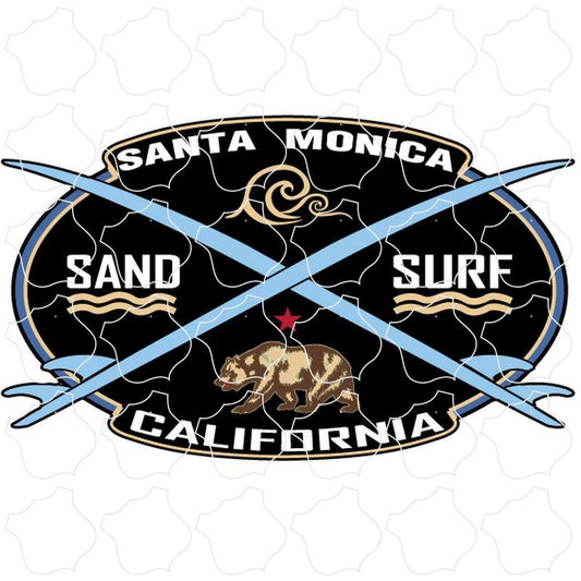 Santa Monica, California Sand Surf Wave Bear Crossing Boards