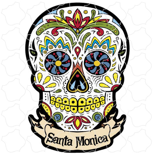 Santa Monica White Banner Sugar Skull