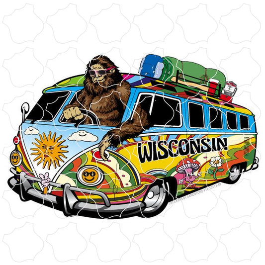 Wisconsin Bigfoot Driving Hippie Van Bus