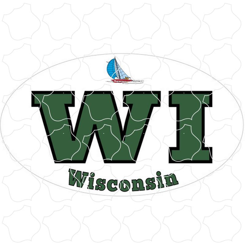 Wisconsin Black and Green Euro Oval w/ Sailboat