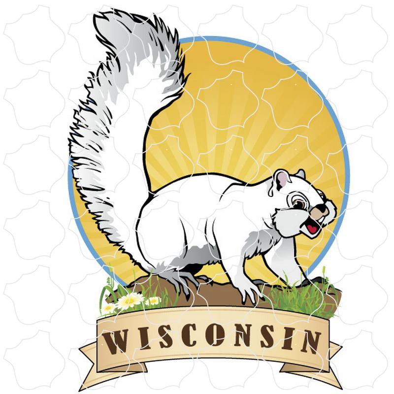 Wisconsin Name Drop - White Squirrel Cartoon