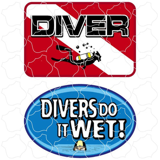 Novelty Diver Flag - Divers Do It Wet 2 Up Sticker Sheet